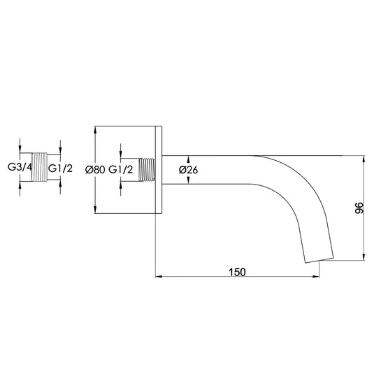 JTP Vos Bath and Basin Spout 150mm Long - Brushed Black - Envy Bathrooms Ltd