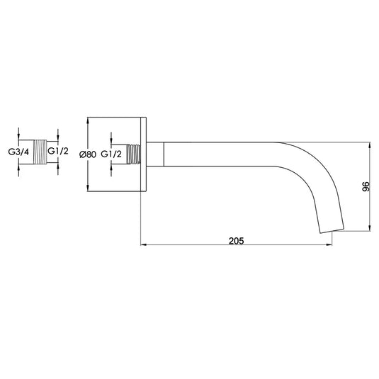 JTP Vos Bath and Basin Spout 200mm Long - Brushed Black - Envy Bathrooms Ltd