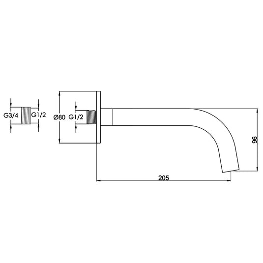 JTP Vos Bath and Basin Spout 200mm Long - Brushed brass - Envy Bathrooms Ltd