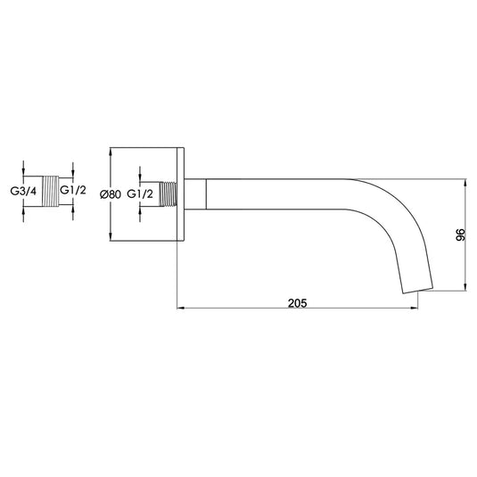 JTP Vos Bath and Basin Spout 200mm Long - Brushed Black - Envy Bathrooms Ltd