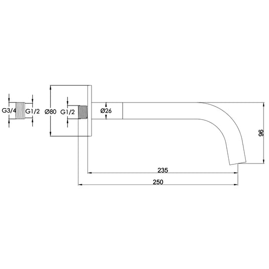JTP Vos Bath and Basin Spout 250mm Long - Brushed Bronze - Envy Bathrooms Ltd