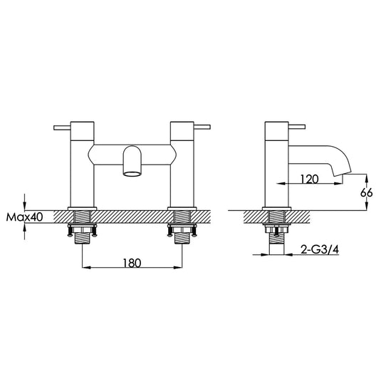 JTP Vos Deck Mounted Bath Filler Tap - Matt Black - Envy Bathrooms Ltd