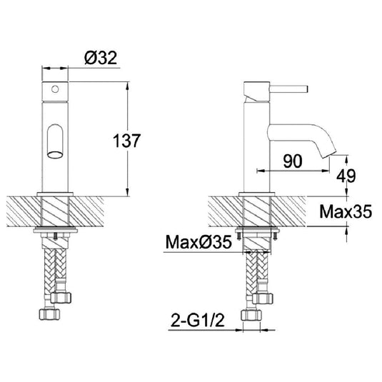 JTP Vos Deck Mounted Mini Basin Mixer Tap - Matt Black - Envy Bathrooms Ltd