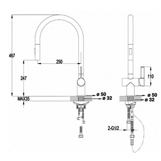 JTP Vos Deck Mounted Single Lever Pull Out Kitchen Sink Mixer Tap - Brushed Bronze - Envy Bathrooms Ltd