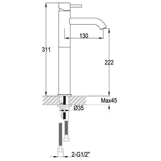 JTP Vos Deck Mounted Single Lever Tall Basin Mixer Tap - Brushed Black - Envy Bathrooms Ltd