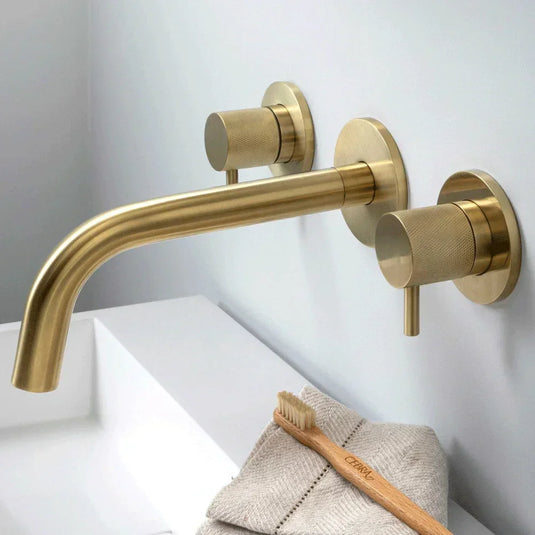 JTP Vos Designer Handle Wall Valves 70mm Wide - Brushed Brass - Envy Bathrooms Ltd