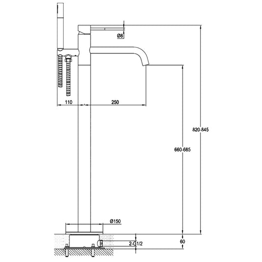 JTP Vos Freestanding Bath Shower Mixer Tap with Kit - Brushed Brass - Envy Bathrooms Ltd
