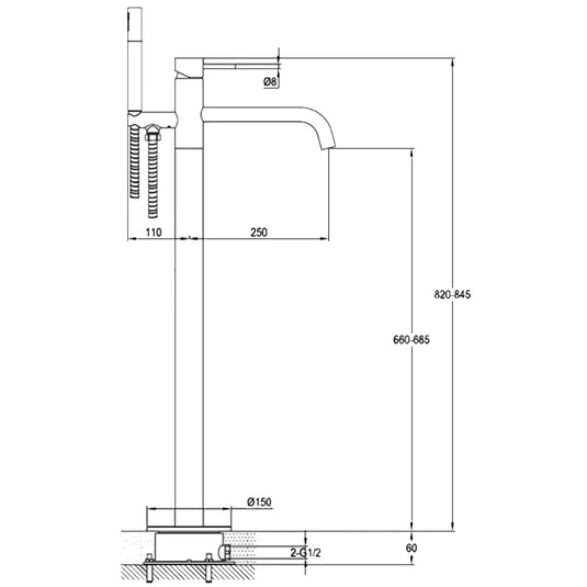 JTP Vos Freestanding Bath Shower Mixer Tap with Kit - Matt Black - Envy Bathrooms Ltd