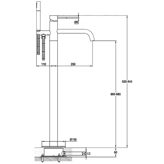 JTP Vos Freestanding Single Lever Bath Shower Mixer Tap with Shower Kit - Brushed Black - Envy Bathrooms Ltd