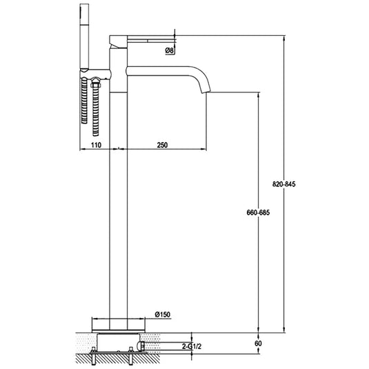 JTP Vos Freestanding Single Lever Designer Handle Bath Shower Mixer Tap with Shower Kit - Brushed Black - Envy Bathrooms Ltd