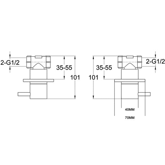 JTP Vos Lever Designer Handle Wall Valves Pair 70mm Wide - Brushed Black - Envy Bathrooms Ltd