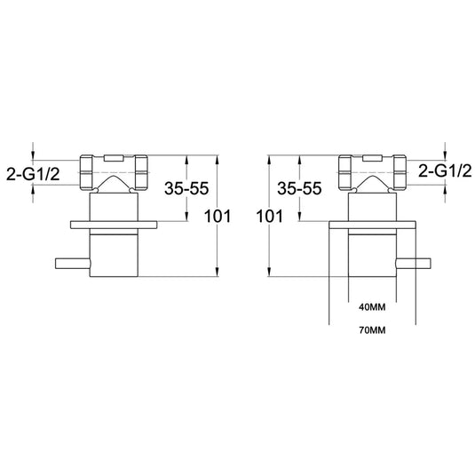 JTP Vos Lever Wall Valves Pair 70mm Wide - Brushed Black - Envy Bathrooms Ltd