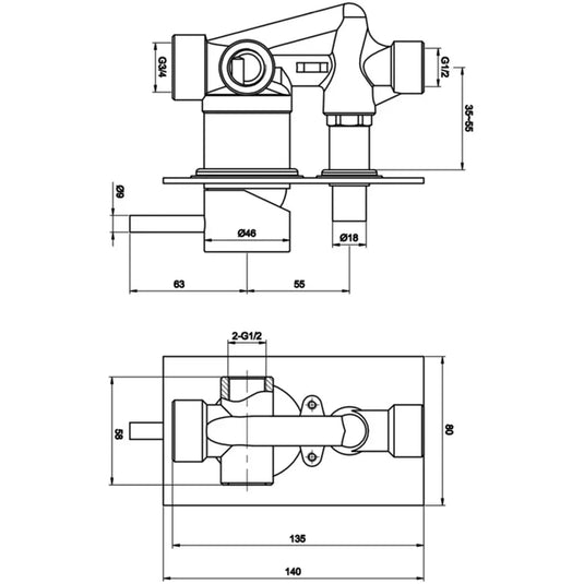 JTP Vos Manual Concealed Shower Valve with Diverter - Brushed Brass - Envy Bathrooms Ltd