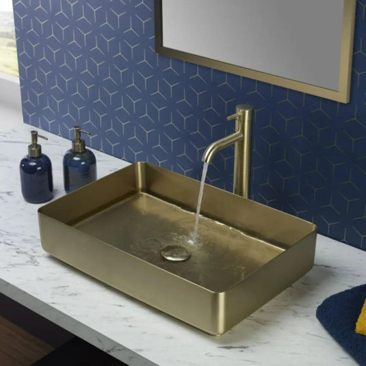 JTP Vos Rectangular Sit-On Countertop Basin 520mm Wide - Brushed Brass - Envy Bathrooms Ltd