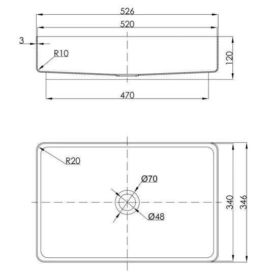 JTP Vos Rectangular Sit-On Countertop Basin 520mm Wide - Brushed Brass - Envy Bathrooms Ltd