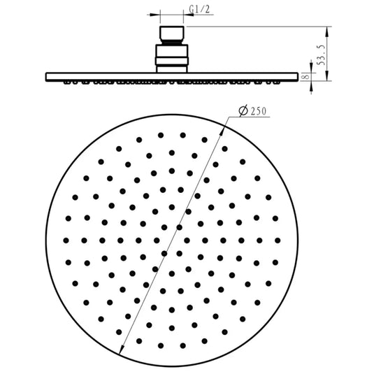 JTP Vos Round Fixed Shower Head 250mm Diameter - Brushed Brass - Envy Bathrooms Ltd