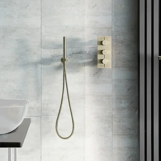 JTP Vos Round Water Outlet with Metal Hose and Handset - Brushed Brass - Envy Bathrooms Ltd