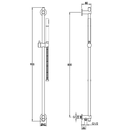 JTP Vos Slide Rail with Single Function Hand Shower and Shower Hose - Matt Black - Envy Bathrooms Ltd