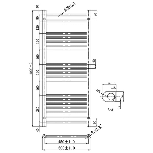 JTP Vos Straight Heated Towel Rail 1200mm H x 500mm W - Brushed Black - Envy Bathrooms Ltd