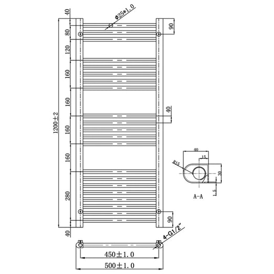 JTP Vos Straight Heated Towel Rail 1200mm H x 500mm W - Chrome - Envy Bathrooms Ltd