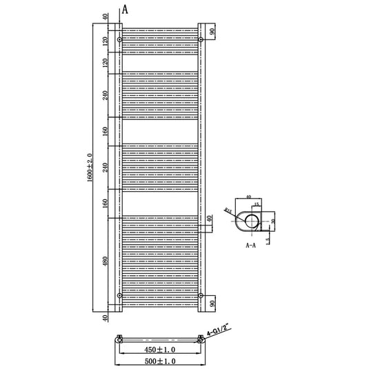 JTP Vos Straight Heated Towel Rail 1600mm H x 500mm W - Brushed Brass - Envy Bathrooms Ltd