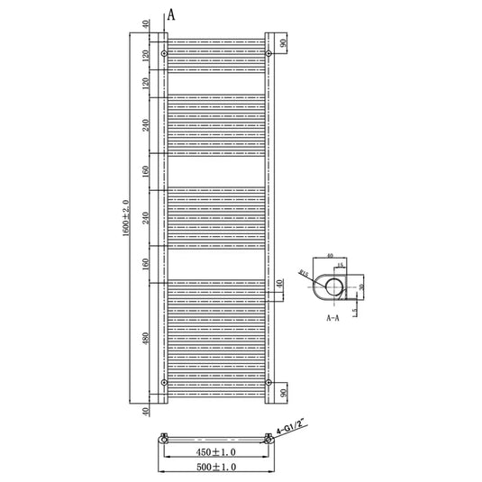 JTP Vos Straight Heated Towel Rail 1600mm H x 500mm W - Chrome - Envy Bathrooms Ltd