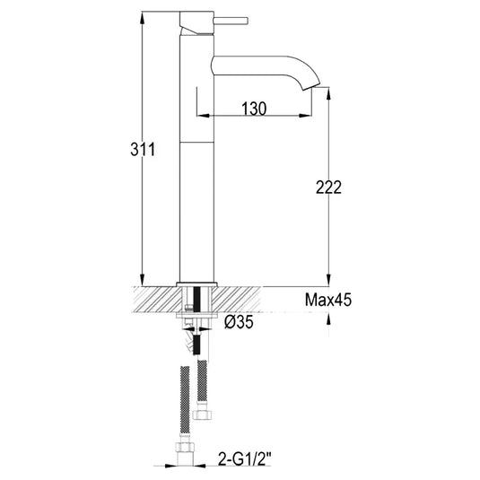 JTP Vos Tall Basin Mixer Tap with Designer Handle - Brushed Brass - Envy Bathrooms Ltd