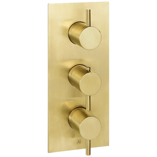 JTP Vos Vertical Thermostatic Concealed 3 Outlets Shower Valve - Brushed Brass - Envy Bathrooms Ltd