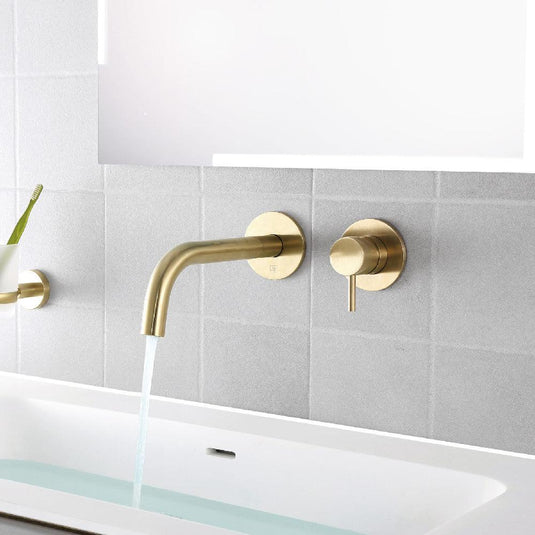 JTP Vos Wall Mounted Basin Mixer Tap 150mm Spout - Brushed Brass - Envy Bathrooms Ltd