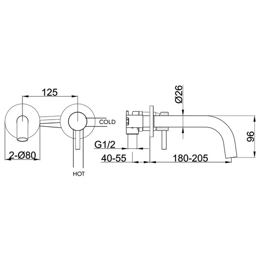 JTP Vos Wall Mounted Basin Mixer Tap 200mm Spout - Matt Black - Envy Bathrooms Ltd