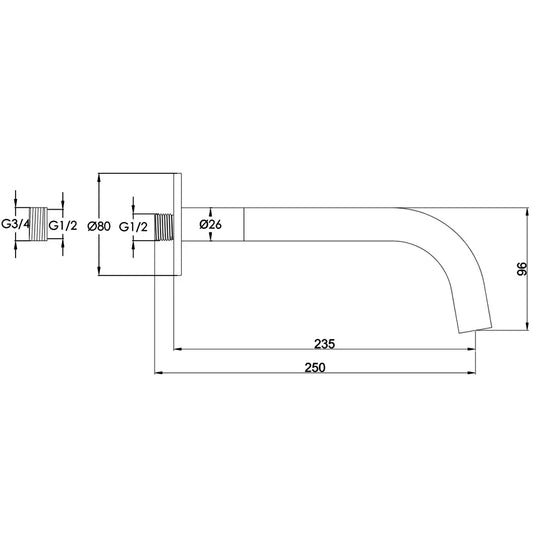 JTP Vos Wall Mounted Bath/Basin Spout - Brushed Brass - Envy Bathrooms Ltd