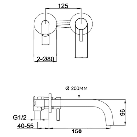 JTP Vos Wall Mounted Single Lever Basin Mixer Tap with Slim Spout 150mm - Brushed Black - Envy Bathrooms Ltd
