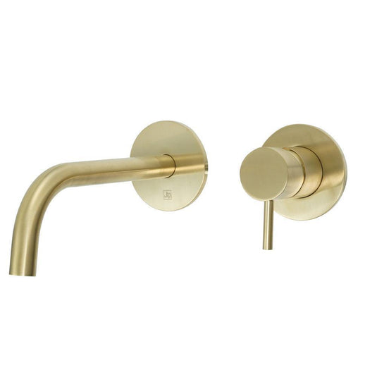 JTP Vos Wall Mounted Single Lever Basin Mixer Tap with Slim Spout 150mm - Brushed Brass - Envy Bathrooms Ltd