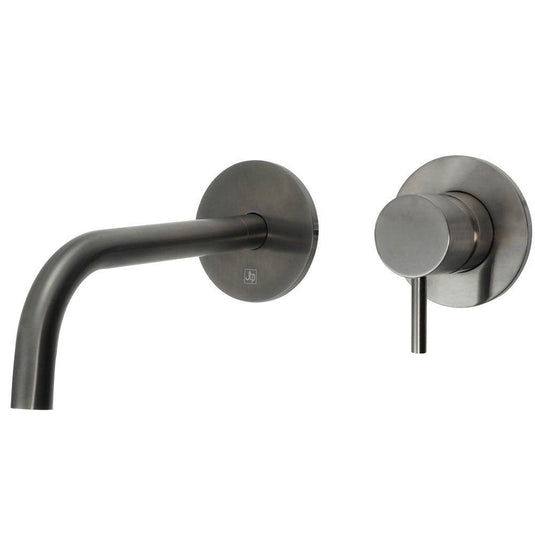 JTP Vos Wall Mounted Single Lever Basin Mixer Tap with Slim Spout 200mm - Brushed Black - Envy Bathrooms Ltd