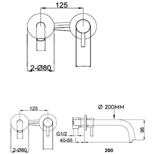 JTP Vos Wall Mounted Single Lever Basin Mixer Tap with Slim Spout 200mm - Brushed Black - Envy Bathrooms Ltd