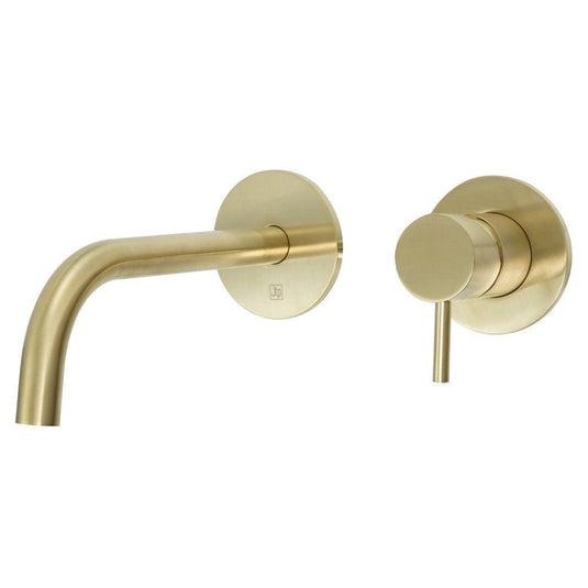 JTP Vos Wall Mounted Single Lever Basin Mixer Tap with Slim Spout 200mm - Brushed Brass - Envy Bathrooms Ltd