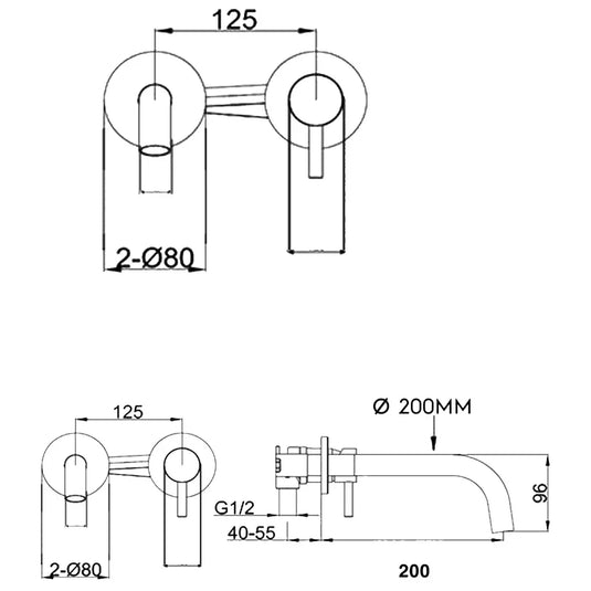 JTP Vos Wall Mounted Single Lever Basin Mixer Tap with Slim Spout 200mm - Brushed Brass - Envy Bathrooms Ltd