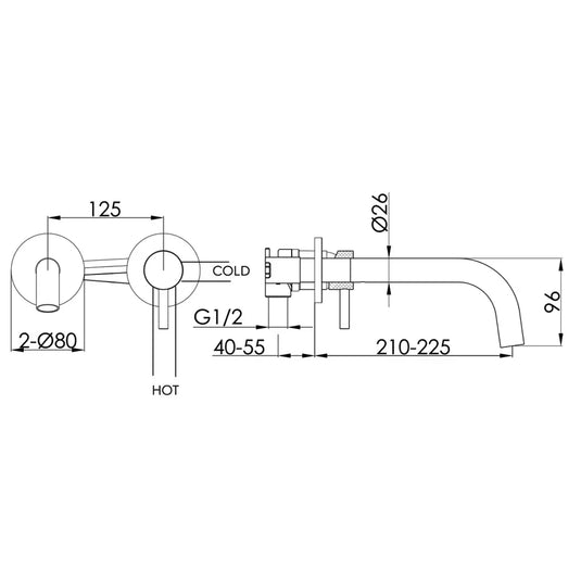 JTP Vos Wall Mounted Single Lever Basin Mixer Tap with Spout 250mm - Brushed Black - Envy Bathrooms Ltd