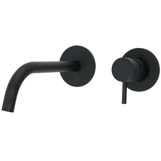JTP Vos Wall Mounted Single Lever Designer Handle Basin Mixer Tap with Slim Spout 200mm - Matt Black - Envy Bathrooms Ltd