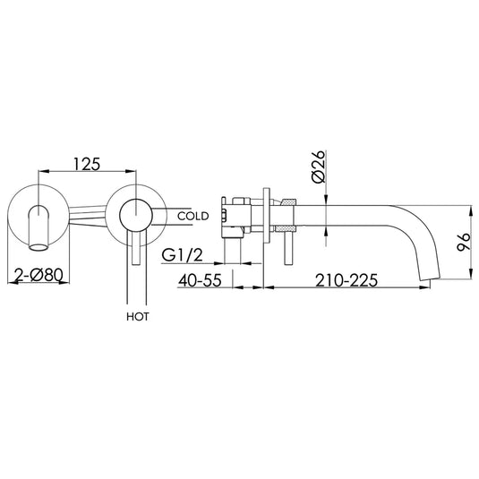 JTP Vos Wall Mounted Single Lever Designer Handle Basin Mixer Tap with Spout 250mm - Brushed Black - Envy Bathrooms Ltd