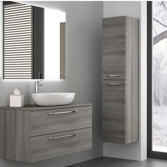 JTP Wall Hung 2-Door Tall Storage Unit 350mm Wide - Grey - Envy Bathrooms Ltd