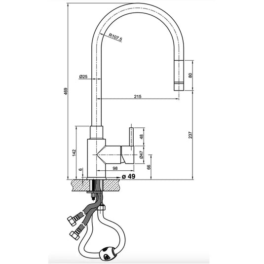 JTP Zecca Kitchen Sink Mixer Tap with Pullout Spout - Stainless Steel - Envy Bathrooms Ltd