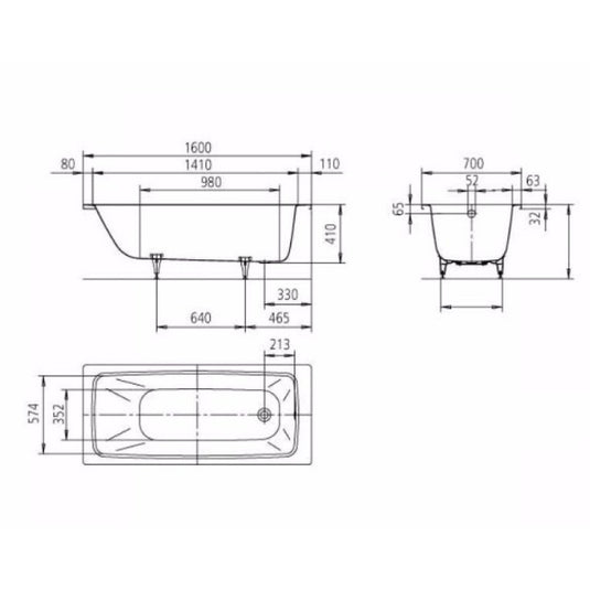 Kaldewei Cayono 748 1600x700mm Single Ended Bath 2TH | 274820000001