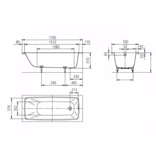 Kaldewei Cayono 749 1700x700mm Single Ended Bath 2TH | 274920000001