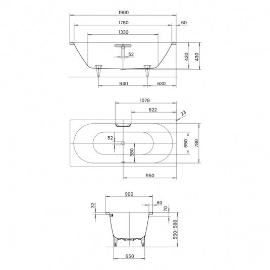Kaldewei Classic Duo 114 1900x900mm Double Ended Bath 0TH | 291500010001