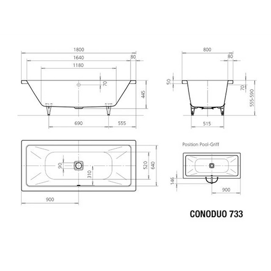 Kaldewei Conoduo 1800x800mm Double Ended Bath 0TH | 235100010001