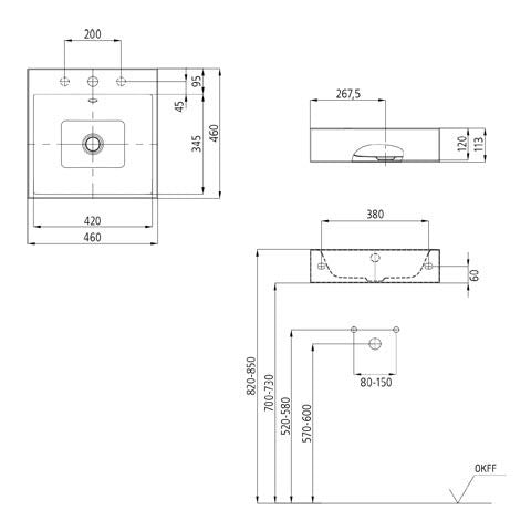 Kaldewei Puro 3163 Wall Hung Basin 460mm 0TH Alpine White | 901306003001