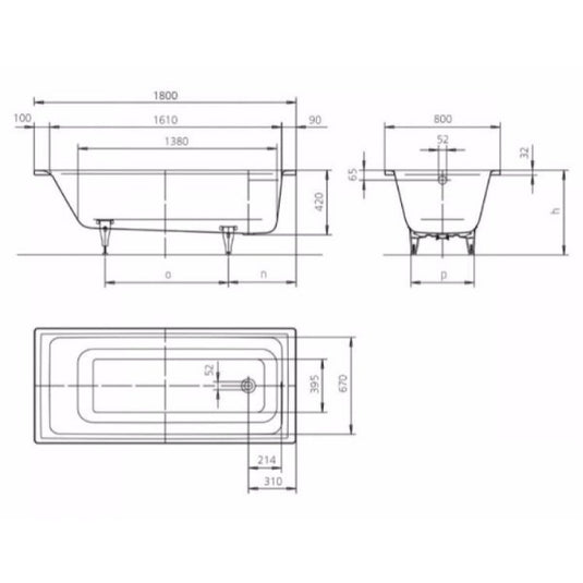 Kaldewei Puro 653 1800x800mm Single Ended Bath 2TH | 256320000001