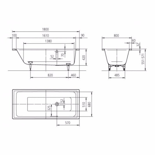 Kaldewei Puro 657 1800x800mm Single Ended Bath Left Overflow 0TH | 256723000001