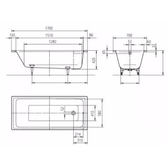 Kaldewei Puro 687 1700x700mm Single Ended Bath 0TH | 258700010001